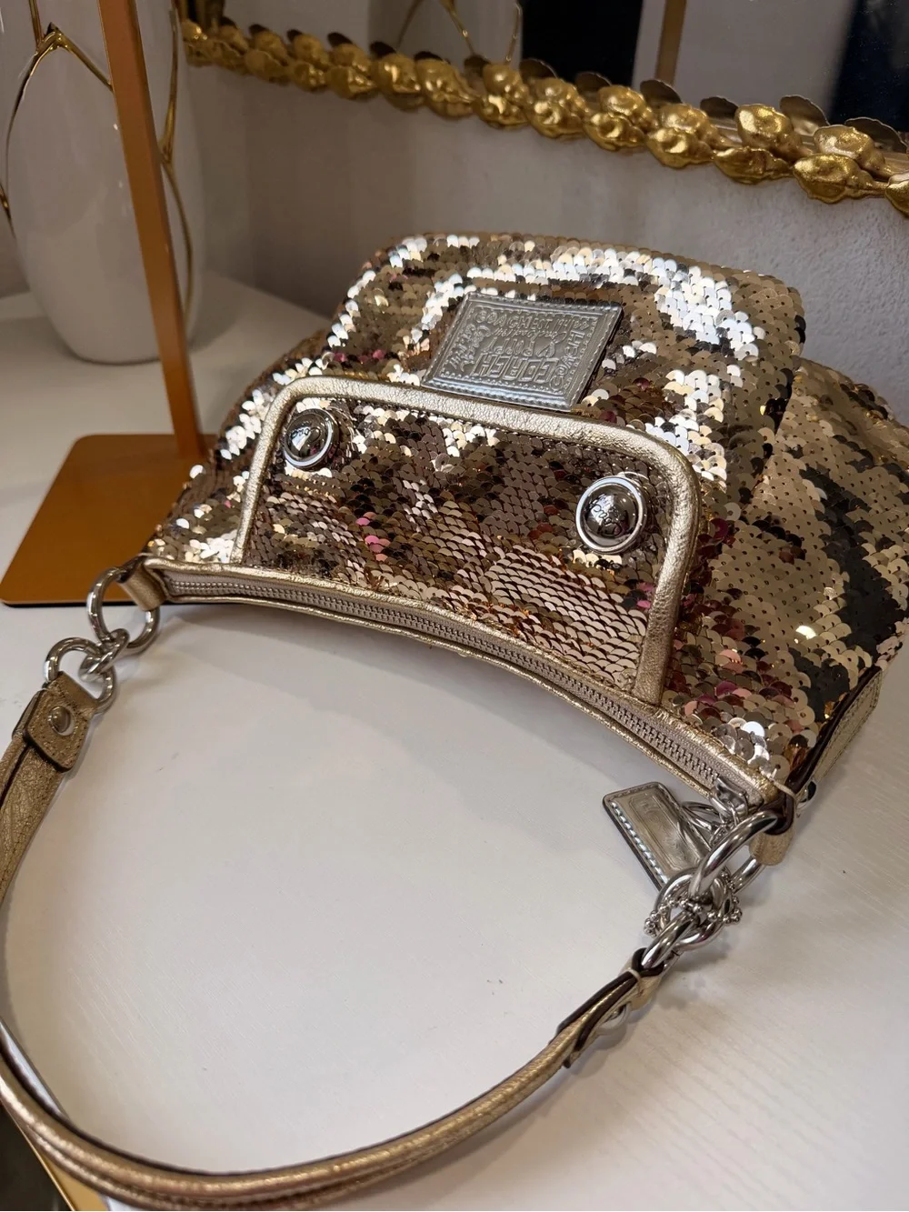 Coach Rose Gold Sequin Shoulder Bag